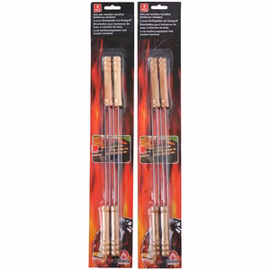 BBQ stainless-steel grill skewers with wooden handles, 38 cm, 4 pieces