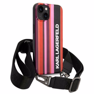 Karl Lagerfeld KLHCP14SSTSTP iPhone 14 6.1 vaaleanpunainen kovakuori Color Stripes Strap