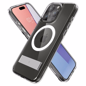 Spigen Ultra Hybrid S MagSafe Suojakuori jalustalla iPhone 15 Pro:lle - Läpinäkyvä