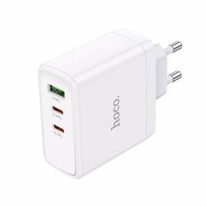 Laturi Hoco 2 x USB-C + USB-A GaN QC PD 65W N30 valkoinen