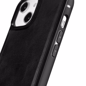 iCarer Nahka Öljyvaha kotelo päällystetty luonnon nahkaa iPhone 14 Plus musta (WMI14220719-BK)