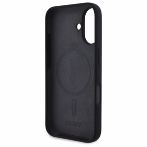 DKNY Silicone White Printed Logo MagSafe Suojakuori iPhone 16:lle - musta