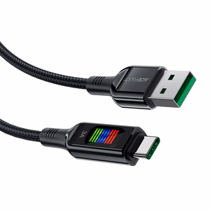 Acefast C7-04 USB-A USB-C 60W 1.2m kaapeli näytöllä - musta