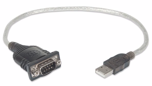 Manhattan USB-A sarjamuunninkaapeli, 45cm, Male to Male, Serial/RS232/COM/DB9, Prolific PL-2303RA siru, musta/hopeinen kaapeli, kolmen vuoden takuu, vastaa ICUSB232V2