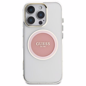 Guess IML Metal Colored Circle Classic Logo MagSafe Suojakuori iPhone 16 Pro:lle - vaaleanpunainen