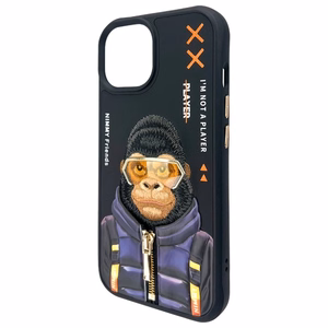 Nimmy Cool&Cute 2.0 Monkey Suojakuori iPhone 15:lle - musta