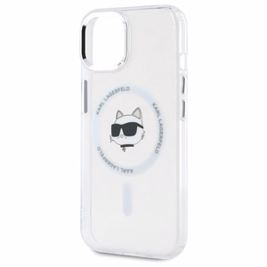 Karl Lagerfeld IML Metal Choupette Head MagSafe iPhone 15 Suojakuori - valkoinen