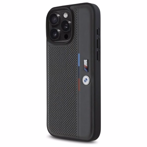 BMW M Perforated Tricolor Detail Line Suojakuori iPhone 16 Pro:lle - tummanharmaa