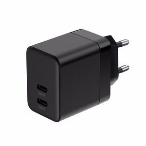 Crong Ultra Compact GaN -seinälaturi, 2 × USB-C, 35 W, PD 3.0, PPS, musta