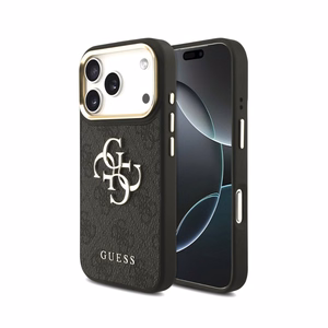 Case Guess PU Leather 4G Metal Logo Gold Frame Apple iPhone 18 Pro black