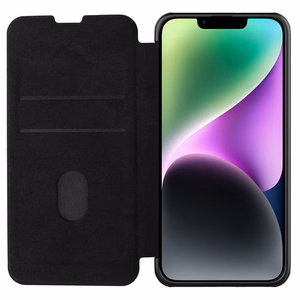 Nillkin Qin Nahka Pro Case iPhone 14 Plus kamera kansi Holster kansi Flip Case musta