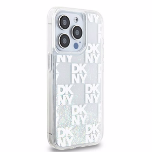 DKNY Liquid Glitter Multilogo Suojakuori iPhone 15 Pro:lle - valkoinen