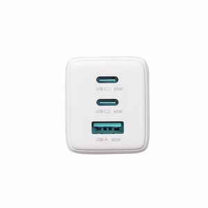 Joyroom JR-TG10 65W GaN 2x USB-C + USB-A -seinälaturi 100W USB-C - USB-C 1.2m kaapelilla - valkoinen