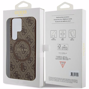 Guess 4G Collection Nahkainen Metal Logo MagSafe Suojakuori Samsung Galaxy S24 Ultralle - ruskea