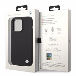 BMW silikoni metalli logo kotelo iPhone 14 Pro Max - musta