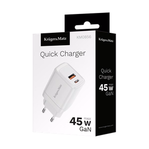 Kruger&Matz 45 W GaN -verkkolaturi Power Delivery- ja Quick Charge -toiminnoilla