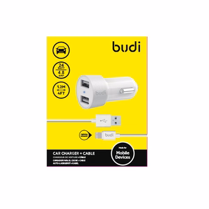 Budi BD622LW car charger with 2 USB-A ports, with LED indicator, with Lightning cable