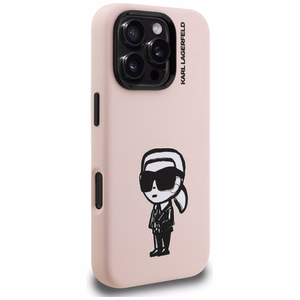 Karl Lagerfeld Silikoninen Karl Sketch MagSafe Suojakuori iPhone 16 Pro Max:lle - Vaaleanpunainen