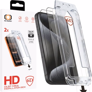 Tel Protect Dust-Free Easy Fit Full Glue 6D karkaistu lasi Iphone 16 musta - 2 kpl