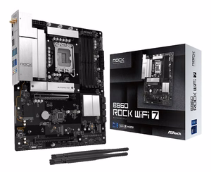ASROCK B860 Rock WiFi 7 Intel B860 LGA 1851 (Socket V1) ATX RAM DDR5-SDRAM 4xSlots Wi-Fi Yes Bluetooth Yes 3xNumber of M.2 (M) slots B860ROCKWIFI7 (Mainboard)