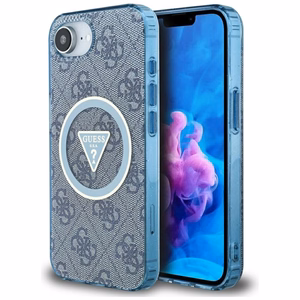 GUESS IML Metal Glitter 4G Circle Triangle MagSafe Alkuperäinen Suojakuori iPhone 17e/16e:lle - Sininen