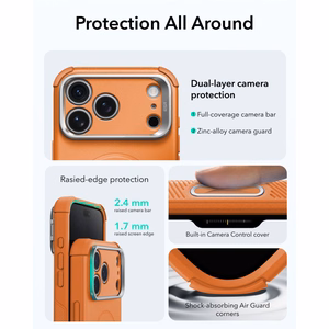 ESR Cyber Tough Kickstand MagSafe suojakuori malleille iPhone 18 Pro / 17 Pro, oranssi
