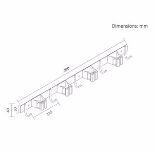 Maclean MC-184 – seinäkiinnitteinen työkaluteline, teräksinen, koukuilla, enintään 20 kg, leveys 49 cm