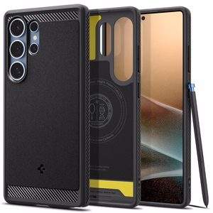 Spigen Rugged Armor Mag suojakuori Samsung Galaxy S25 Ultra -puhelimelle - musta