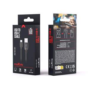 Maxlife kaapeli USB - USB-C 1,0 m 2A musta