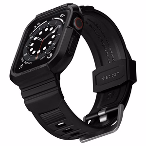 Spigen Rugged Armor Pro -kotelo hihnalla Apple Watch 4 / 5 / 6 / 7 / 8 / SE (44/45 mm) - musta