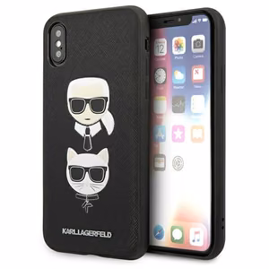Karl Lagerfeld Saffiano Karl&Choupette Head suojakuori iPhone X/XS:lle - musta