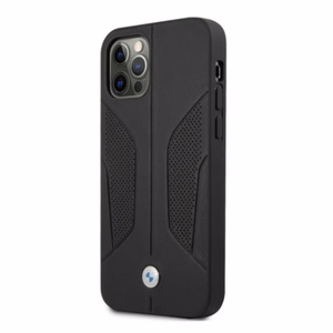BMW Nahka rei'itetyt sivut Kotelo iPhone 12 Pro Max - musta