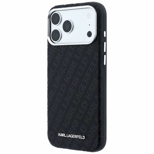 Karl Lagerfeld Grained Allover Logo Metal Elongated MagSafe -suojakuori iPhone 18 Pro / 17 Pro -malleille, musta