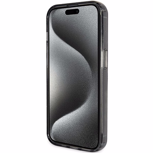 Alkuperäinen GUESS GUHMP15XHRSGSK Suojakuori iPhone 15 Pro Maxille (MagSafe-yhteensopiva / Glitter Script Logo / Ring stand / musta)