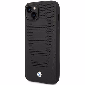 BMW BMHCP14S22RPSK musta nahkainen istuinkuvioinen suojakuori iPhone 14 6.1