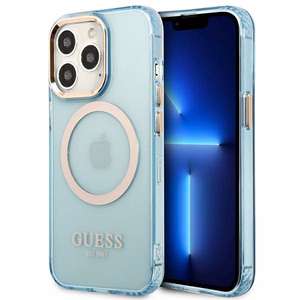 Guess Gold Outline läpinäkyvä MagSafe Suojakuori iPhone 13 Pro / iPhone 13:lle - sininen