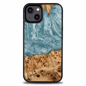 Puu- ja hartsikuori iPhone 15 Plus:lle Bewood Unique Uranus - sininen ja valkoinen