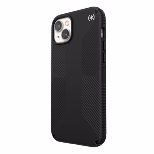 Speck Presidio2 Grip MagSafe suojakuori iPhone 14 Plus -laitteelle, pitävällä liukuestepinnalla, Black / Black / White -väriyhdistelmä