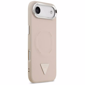 Guess MagSafe PU Nahkainen Suojakuori Triangle Logo -logolla ja hopeisella metallikamerakehyksellä iPhone 17 Air:lle - Vaaleanpunainen