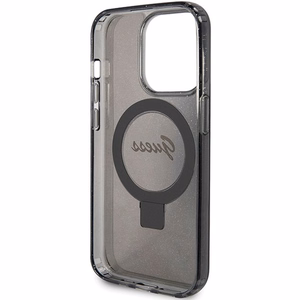 Alkuperäinen GUESS GUHMP15XHRSGSK Suojakuori iPhone 15 Pro Maxille (MagSafe-yhteensopiva / Glitter Script Logo / Ring stand / musta)