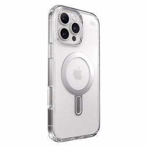 Speck Presidio Perfect-Clear -suojakuori MagSafe- ja ClickLock-tuella iPhone 16 Pro Max:lle, Clear/Chrome