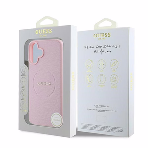 Guess Grained Gold Ring MagSafe Suojakuori iPhone 16 Plus:lle - Vaaleanpunainen