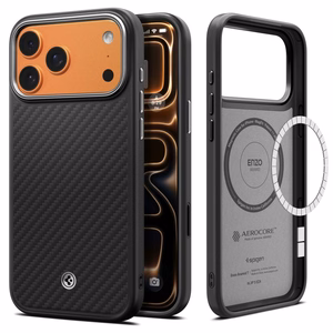 Spigen Enzo Aramid T Mag Magsafe Suojakuori iPhone 17 Pro:lle musta/hopeinen