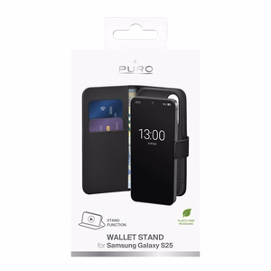 Puro Booklet suojakuori läpällä ja lompakolla Samsung Galaxy S25 -puhelimelle - musta