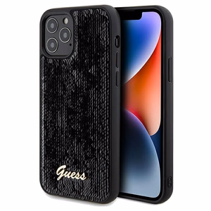 Guess Sequin Script Metal -suojakuori iPhone 12/12 Prolle - musta