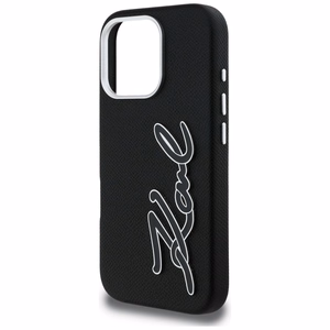 Karl Lagerfeld FW Grained Signature Logo Suojakuori iPhone 16 Pro Max - musta