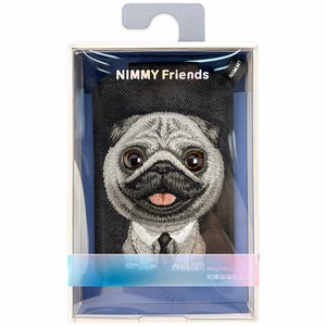 Nimmy New Big-Eye Cute Pets 2.0 Dog MagSafe-magneettikorttikotelo puhelimelle jalustalla – musta