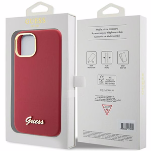 Guess Silikoninen Script Metal Logo & Frame Suojakuori iPhone 15:lle - punainen