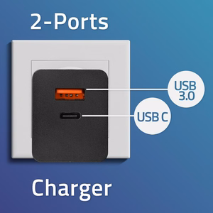 Qoltec 52382 GaN Power Pro Laturi 100W 1x USB-C 1x USB-A PD Musta