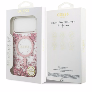 GUESS Suojakuori iPhone 17 Pro Max:lle MagSafe-yhteensopiva GUHMP17XRGRGEP (Resin Bottom Glitter) vaaleanpunainen